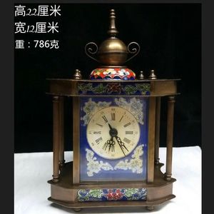 纯铜老式珐琅彩景泰蓝座钟机械表手动发条闹钟西洋表收藏摆件