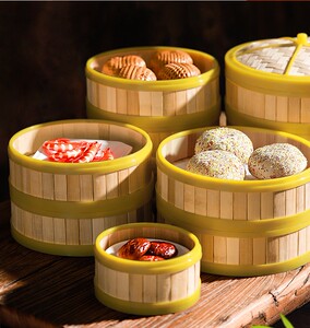 商用广式早茶笼仔饭蒸笼早餐店加深竹制小笼包笼屉家用饺子蒸锅