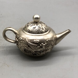 古玩铜器收藏复古铜镀银龙凤呈祥乾隆御制水壶茶壶茶道工艺品摆件