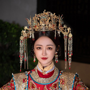 宋制大气中式新娘金色明制唐制婚礼古装写真发饰品头饰凤凰大凤冠