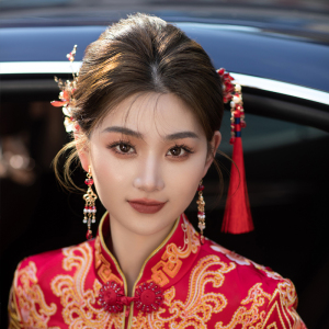 新娘红色婚纱头饰