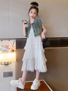 巴拉巴柆韩范女童套装裙2023夏季新款中大童韩版洋气牛仔上衣吊带