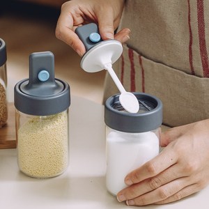 勺盖一体玻璃调味罐味精调料盒密封防潮盐罐子厨房调料瓶套装