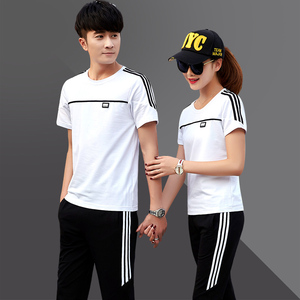 背靠背情侣运动套装2022年夏季新款短袖跑步服两件套男女韩版休闲