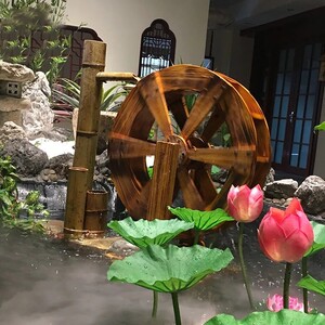 田园防腐木水车假山流水木制造景风水轮大型鱼池摆件木质园林花园