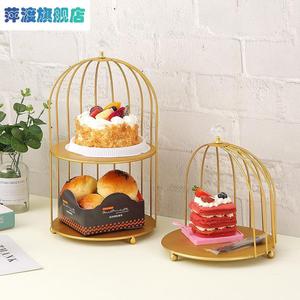 铁艺双层金色鸟笼甜品台展示架摆件茶歇摆台蛋糕托盘糕点架子道具