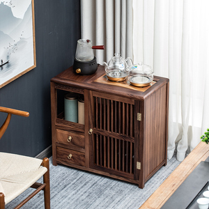 茶车胡桃木茶台家用小茶桌茶柜烧水壶一体新中式阳台移动实木茶几
