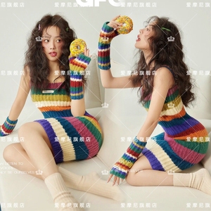 氛围感秋冬毛衣时尚韩系画报少女写真服个性生日派对艺术照摄影服
