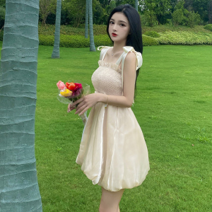 伴娘服夏季仙气吊带蓬蓬裙高腰显瘦a字连衣裙夜场性感小晚礼服女