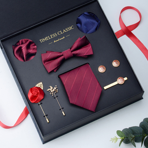 八件套礼盒领带男士口袋巾领结领夹袖扣套装正装结婚新郎婚礼红色