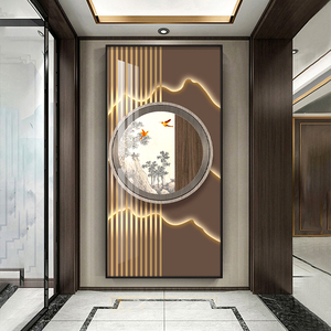 中国风禅意玄关装饰画古典木纹新中式走廊过道挂画高档大气壁画