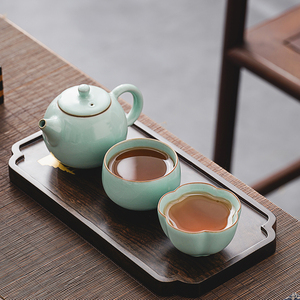 汝窑茶壶套装一壶两杯二人家用茶具个人专用泡茶陶瓷开片送礼高档