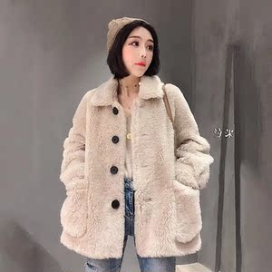 羊羔毛外套女短款2018冬欧货宽松貂绒加厚羊剪绒拼接皮毛一体大衣