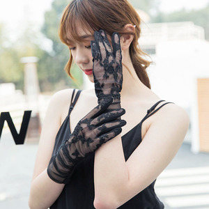 黑色蕾丝手套开车神器春秋夏季女性感超薄款冰丝防晒防紫外线手袖