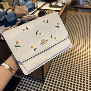 美国coach蔻驰女包奥莱klare翻盖链条包方包单肩铆钉款风琴包雏菊