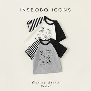 INSbobo男童夏装短袖t恤拼色时尚个性印花儿童上衣洋气童装夏季