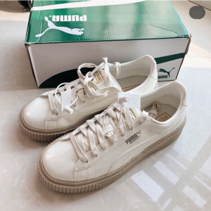 puma basket platform彪马女鞋蕾哈娜奶白漆皮松糕板鞋 363314-05