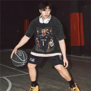 篮球明星诺厄·法拉坎noah farrakhan水洗做旧印花t恤复古短袖