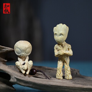 黄杨木雕刻蜘蛛侠钥匙扣挂件格鲁特小树人汽车摆件家居摆饰工艺品