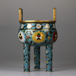 金丹青 景泰蓝掐丝珐琅 仿元缠枝莲纹鼎式炉 仿故宫传世六珍 礼品