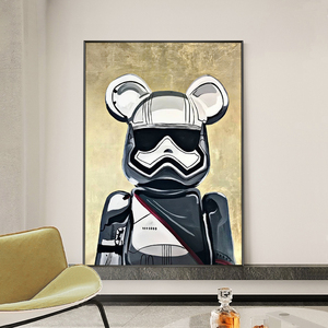 手绘油画客厅装饰画潮牌kaws牌暴力熊卡通沙发背景墙壁画落地画大