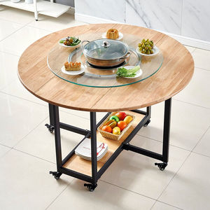 可旋转伸缩折叠餐桌圆桌实木