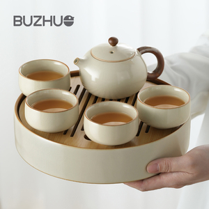 汝窑茶具套装家用办公室会客2024新款陶瓷功夫茶杯茶盘中式泡茶壶