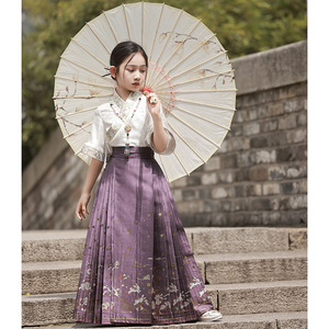 女童马面裙春夏款中国风汉服古风唐装中式古装套装儿童上衣紫色