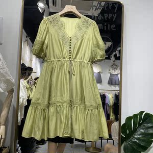 巴黎风情巴淘宝欧洲站2022夏季新款女装sasa时尚圆领镂空钩花露肩