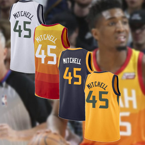 18新赛季爵士队45号多诺万米切尔球衣mitchell热压彩虹版篮球服