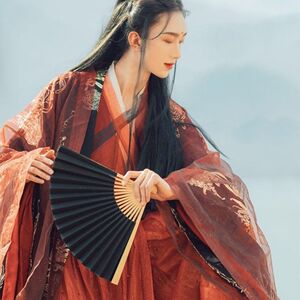 现货夜罗红黑色武侠大袖衫汉服交领衫裙飘逸古风中国风情侣男女款