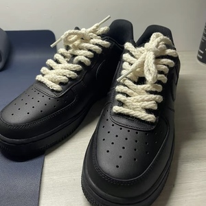 适配 af1黑武士空军一号 黑色米白色粗圆形麻绳纯色扁形aj1鞋带