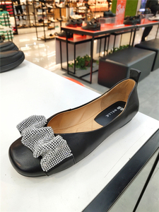 百丽belle女鞋专柜正品断码特价春秋波浪褶皱圆头舒适单鞋w9a1d