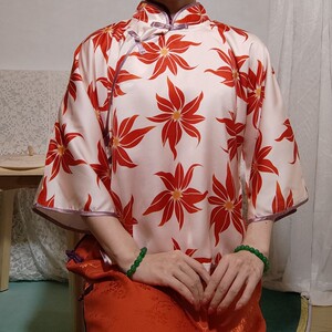 春衫薄倒大袖盘扣旗袍式上衣民国风复古印花中式女装短衬衫