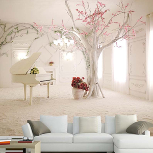 美式3d立体壁画客厅沙发电视背景墙壁纸空间拓展粉色樱花无缝墙纸
