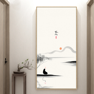 沙弥小和尚茶室玄关壁画茶室包间挂画入户竖版新中式禅意装饰画
