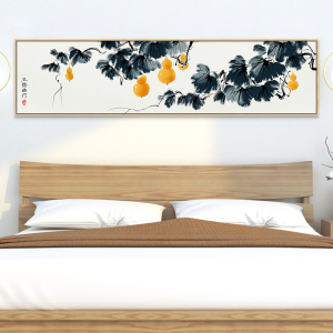 新中式床头卧室装饰画五福临门主卧葫芦房间水墨中式横版吉利挂画