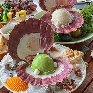 高档法餐创意菜餐具法式西餐位上甜品碟分子料理贝壳珍珠甜品碟