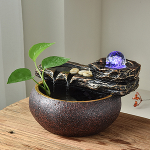 风水球流水摆件循环水轮生财装饰桌面加湿器水景小型喷泉生日礼物
