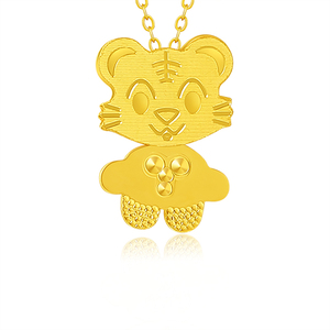 黄金老虎金项链999足金活动卡通小金虎吊坠本命年5g真金套链送女