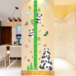 可爱卡通熊猫身高贴测量身高尺墙贴纸可移除身高贴纸小孩房间装饰