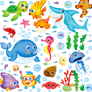 浴室海洋馆可爱海洋鱼儿墙贴卡通动漫儿童房宝宝卧室早教贴画墙纸