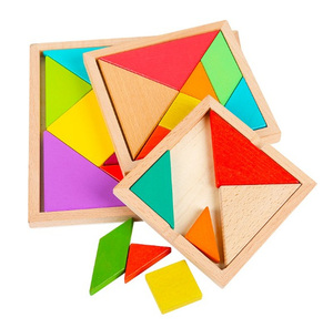 彩色古典三角板木头学生用大号教学七彩板智力拼图小学生木质简单