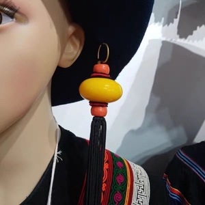 彝族男士耳环凉山彝族男士大黄珠耳环男士服装配饰装饰大小包邮