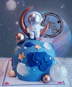 个性双层宇航员蓝色星空男孩生日蛋糕北京天津深圳上海全国同城