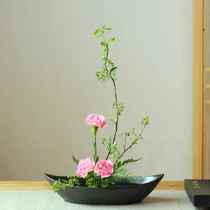 剑山插花器小原流禅意日式花道陶瓷插花器皿中式插花花盆底座花盘