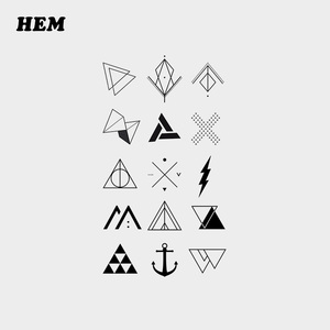 ins风简约几何图形小图案纹身贴防水持久迷你小清新文艺黑白高级