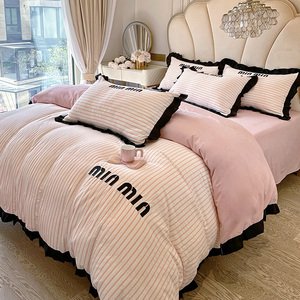轻奢高级感床上四件套纯棉全棉被罩简约裸睡床单被套床笠款公主风