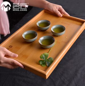 茗匠茶具托盘竹制实木茶杯托w茶奉盘日式杯子水杯茶托长方形大小