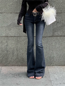 美式高级vibe牛仔裤女春季高腰弹力马蹄裤子修身直筒微喇叭裤长裤